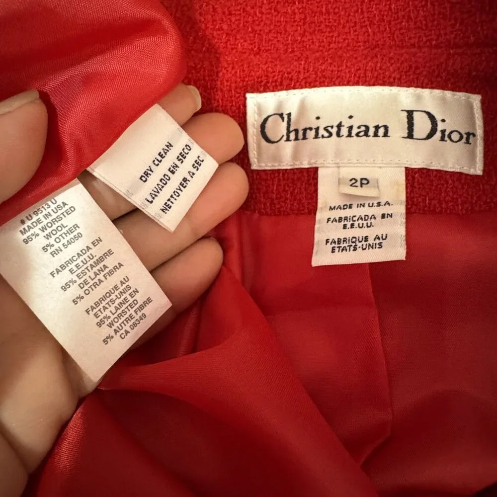 Vintage‎ Christian Dior Womens Red Wool Skirt Suit Set 2P Jacket & Skirt USA